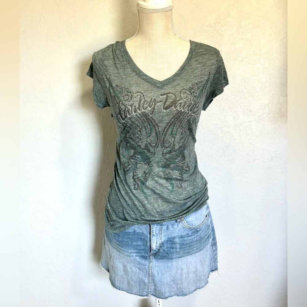 Harley Davidson Vintage V Neck Short Sleeved Y2K Womens Tee Shirt Size Large